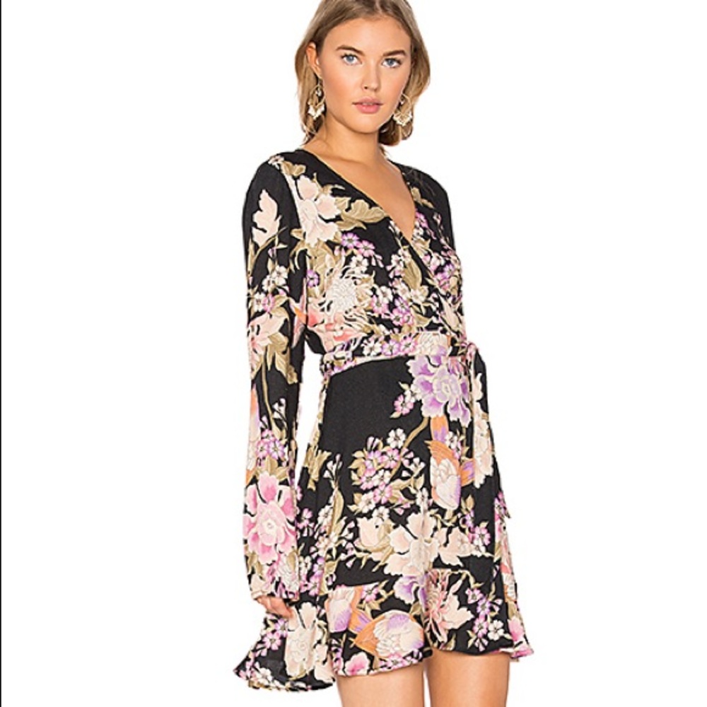 Spell & the Gypsy Blue Skies Wrap Mini Dress Black